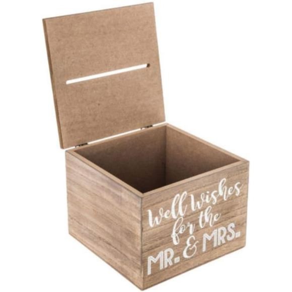 Wooden Wedding Card Box for Reception - Rustic Holder with Hinged Lid for Money - Picture 2 of 2